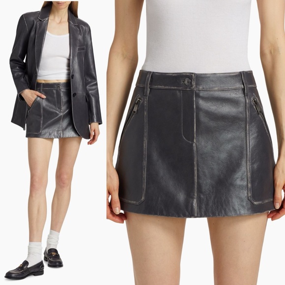 MICHAEL Michael Kors Burnished Charcoal Leather Utility Mini Skirt - Picture 1 of 17